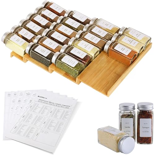 Spice Drawer Organizer with 24 Spice Jars