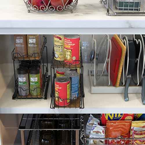 2 Tier Spice Rack Slide Out Wire Basket Drawer