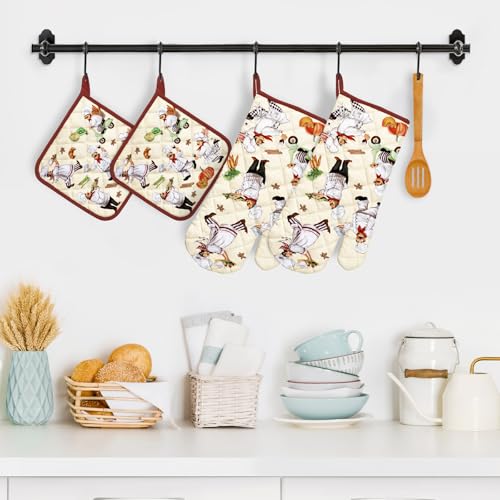 Chef Oven Mitts and Pot Holders Set (4 Count)
