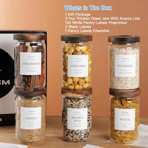 6 Set Glass Pantry Storage Jars with Acacia Airtight Lid