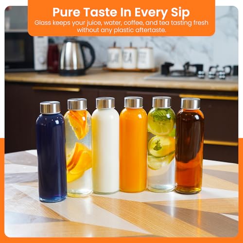 Clear Glass Bottles with Lids 18oz Water Bottles (6 Count)
