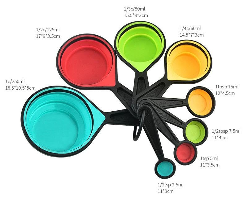 8 Piece Collapsible Silicone Measuring Cups and Spoons Set (8 Count)