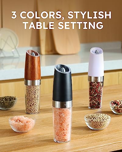 Gravity Electric Salt and Pepper Grinder Set Shakers UPGRADED 9OZ XL CAPACITY Battery Powered Refillable Automatic One Hand Operation Adjustable Coarseness Mill Grinder Set for Kitchen (2 Count)