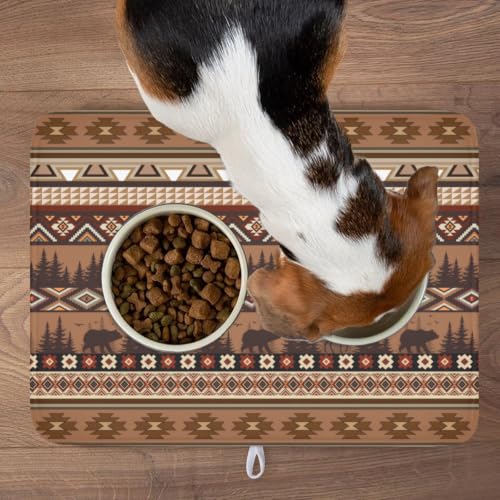 Rustic Bear Deer Dish Drying Mat Boho Ethnic Drainer Rack Pad 18x24 Inch Microfiber Absorbent Dish Sink Mat for Counter Kitchen Tableware