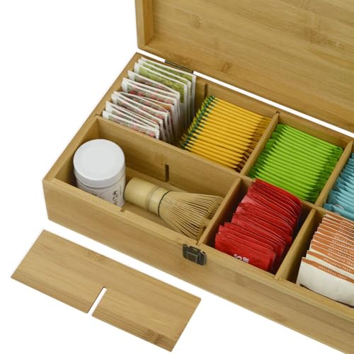 Tea Organizer Box Food Safe Chemical Free Bamboo Wood Storage Chest Big
