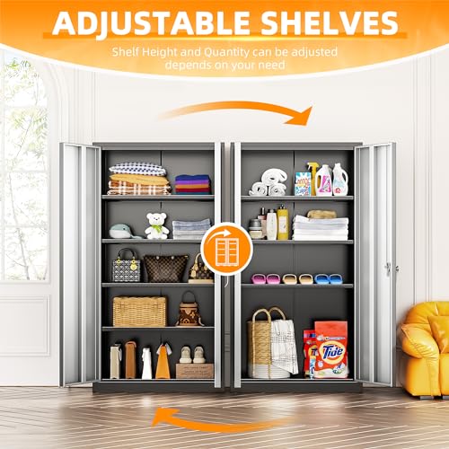 Metal Storage Cabinets 72” Black Grey Garage Steel Storage Cabinet with Doors and Shelves