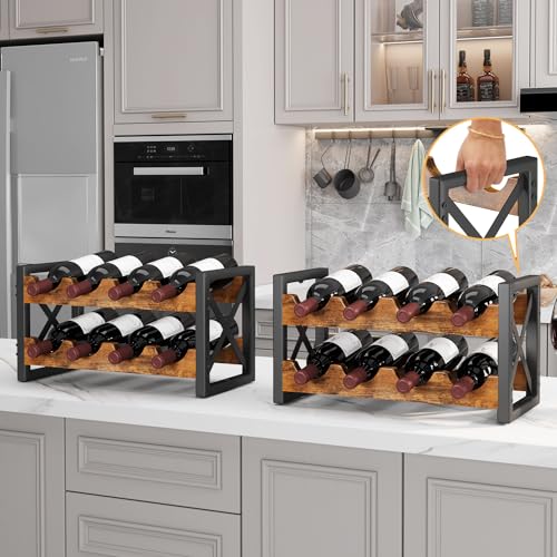 2-in-1 Wine Rack Countertop, Small Wine Rack Organizer Holder, Wooden Wine Rack Inserts for Cabinet, Stackable Wine Rack for Kitchen,Home Bar (16 Count)