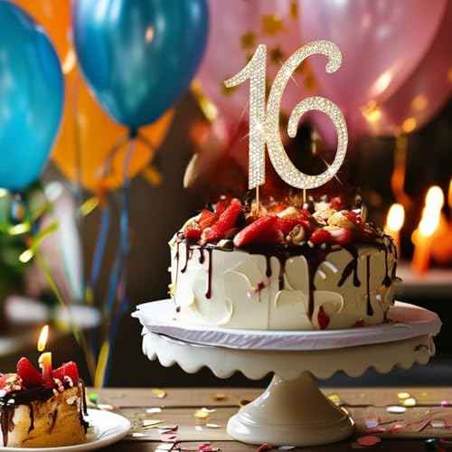 Gold Sweet 16 Cake Topper Rhinestones Birthday Cake Decorations Sweet 16 Party Decorations