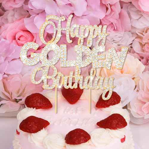 Happy Golden Birthday Cake Topper Rhinestones Golden Birthday Cake Toppers