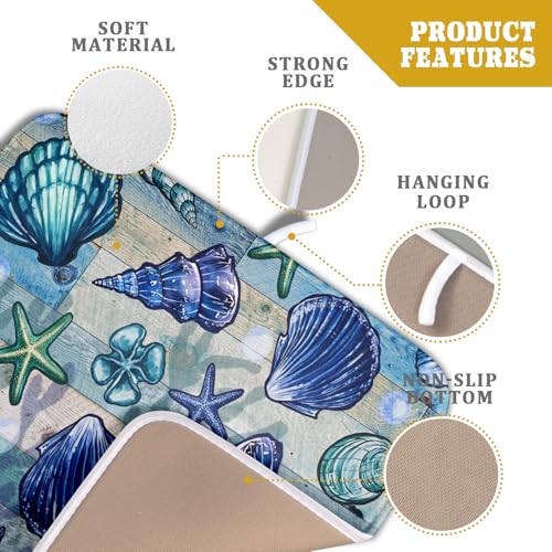 Starfish Seashell Dish Drying Mat 16x18 inch Coastal Beach Dish Drainer Rack Pad Absorbent Microfiber Fast Dry Kitchen Counter Accessories