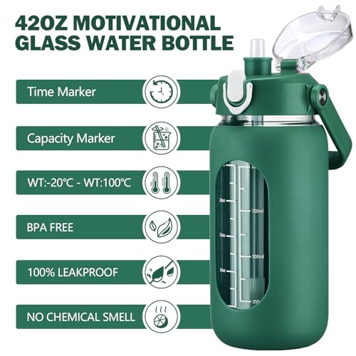 42oz Glass Water Bottles with Straw