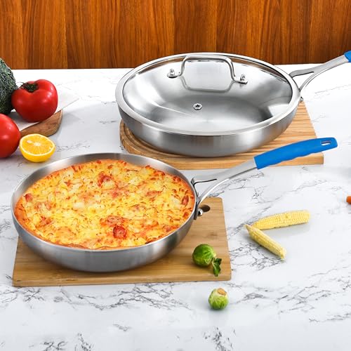 8.5 12 Inch Stainless Steel Pans Set with Lid (2 Count)