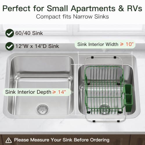 Green Dish Drying Rack in Sink with Utensil Holder