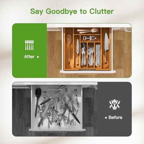 Bamboo Expandable Silverware Drawer Organizer