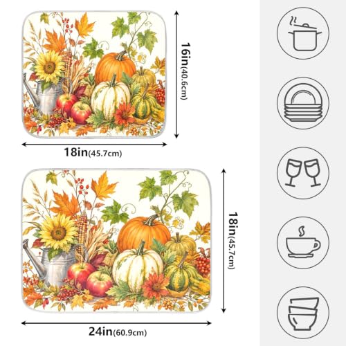 Autumn Fall Harvest Pumpkins Dish Drying Mat for Kitchen Counter Absorbent Microfiber Small Drying Pad Dish mats for Kitchen Countertops 16 x 18 Inch