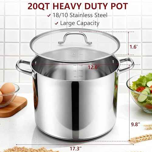 20-Quart 18/10 Stainless Steel Stock Pot with Lid, Large Heavy Duty Soup Pot Compatible with Electric, Gas, Induction and Gas Cooktops, Non-Toxic & Corrosion Resistant, Dishwasher Safe