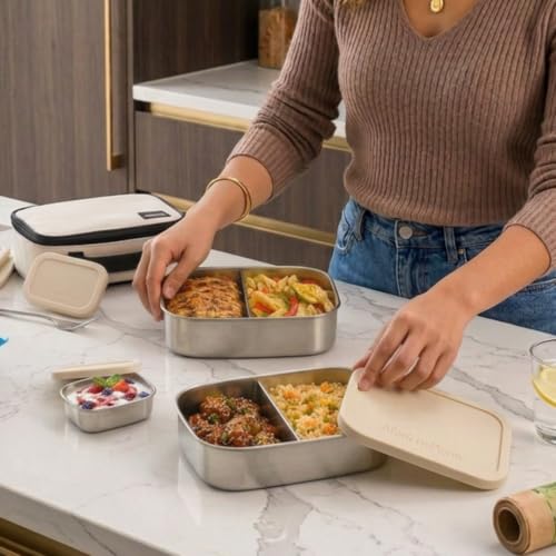 Flexibento 47 OZ Leak proof Stainless Steel Lunch Box Containers with Silicone Lids