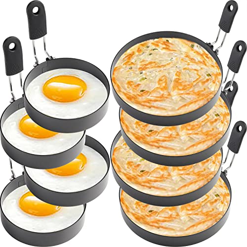 Egg Rings 4 Pcs Large 6" Pancake Molds And 4 Pcs 3.5" Fried Egg Molds Stainless Steel Nonstick Egg Ring for Frying Eggs And Muffins (8 Count)