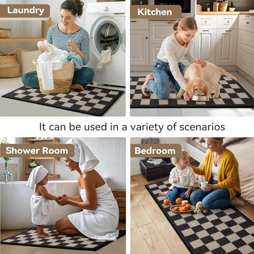 Kitchen Rugs Kitchen Mats for Floor Non Slip Beige Checkered 17"x47" (5.5556 Sq Ft)