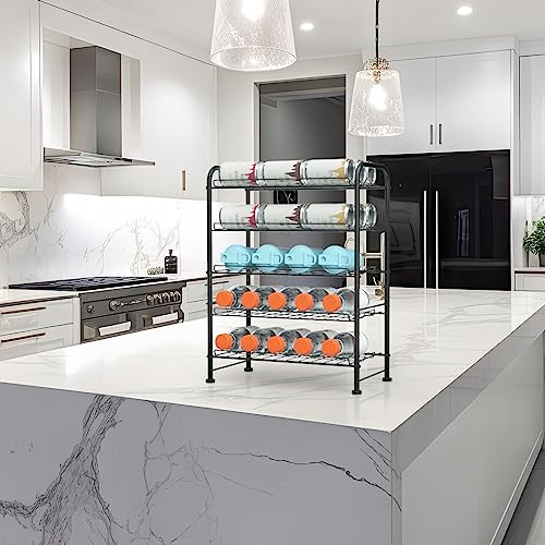 Plastic Water Bottle Storage Rack 5 Tier Bottled Water Holder Organizer Freestanding Floor Small Beverage Soda Drink Stand Shelf for Kitchen Pantry Can Storage