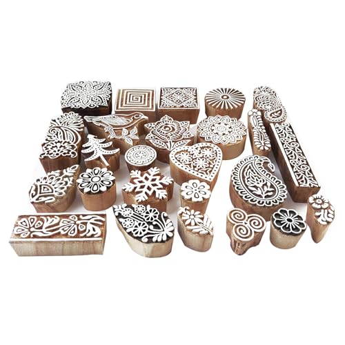 Assorted Wooden Block Printing Stamps (25 Count)