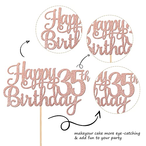 1 PCS Happy 35th Birthday Cake Topper Glitter Cheers to 35 Years Birthday Cake Pick 35 Fabulous Cake Decoration for Happy 35th Birthday Theme Party Decorations Supplies Rose Gold
