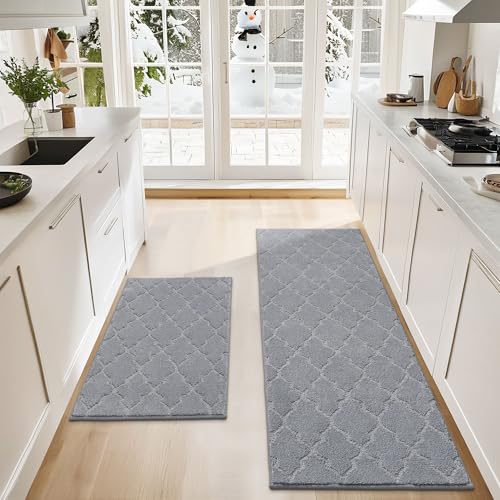Soft Kitchen Rugs Set of 2 Non Slip 24"x35"+24"x60" (12.904 sq ft Count)