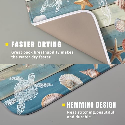 Coastal Starfish Dish Drying Mat Summer Sea Turtle Drainer Rack Mat Absorbent Microfiber Kitchen Countertop Protector Dishes Pad 16x18 inch