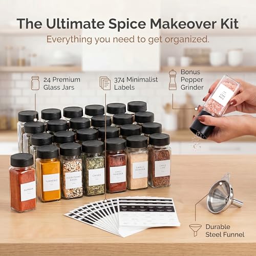 Glass Spice Jars with Label 24 PK (24 Count)