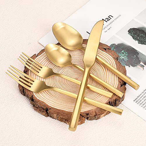 Matte Silverware Set Gold Flatware Set with Hexagon Handle 20 Pieces 18 (20 Count)