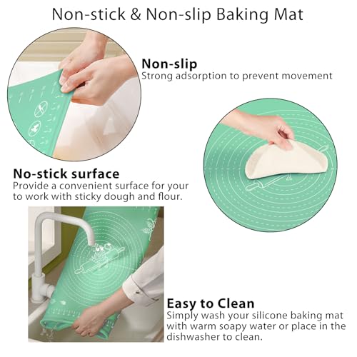 Silicone Pastry Mat 32" x 24" Extra Thick Non Stick Baking Mat with Measurements and Edge Heightening