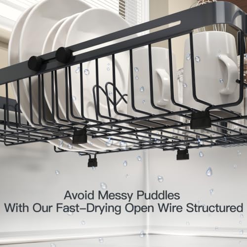 Grey Expandable Dish Drying Rack Over Sink with Extra Drying Mat