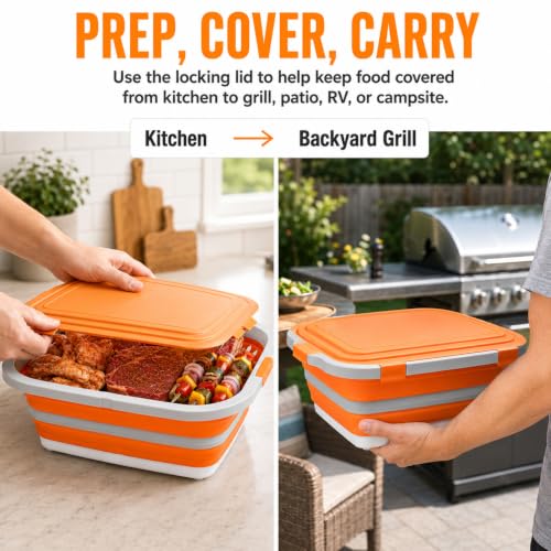 BBQ Prep Tub 16L Orange Collapsible Wash Basin with Drain Plug (4.2 Count)
