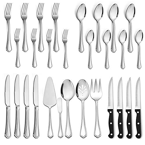 29 Piece Silverware Flatware Set for 4