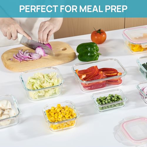 8 Pack Glass Food Storage Containers with Airtight Lids (8 Count)