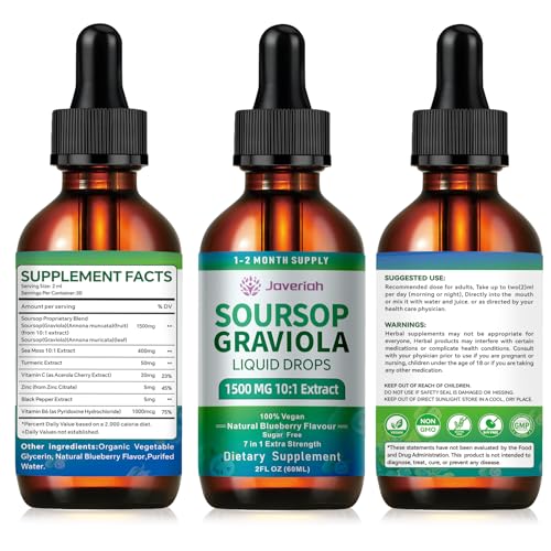 2 Pack Soursop Graviola Leaf Extract Liquid Drops Supplement with Irish Sea Moss & Turmeric for Cellular Support (4 Fl Oz)