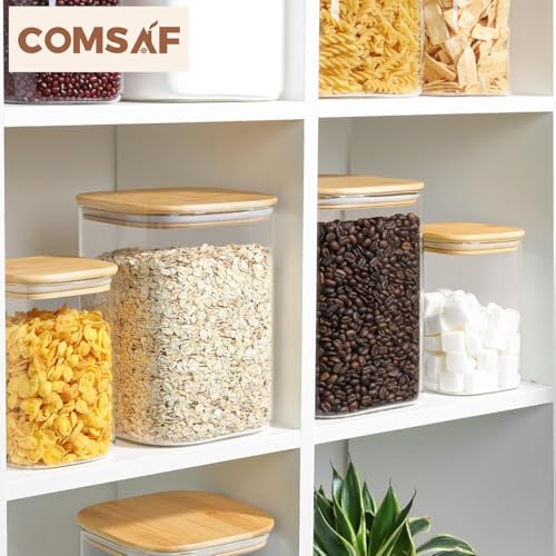 Glass Storage Jars with Bamboo Lids 3.6 Qt Large Pantry Square