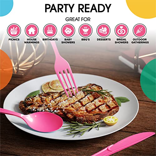 Party Solids Disposable Hot Pink Plastic Spoons 200 Pcs (200 Count)