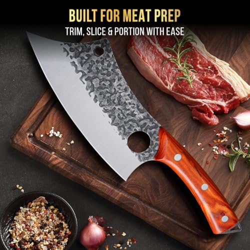 3 Piece BBQ Knife Set Serbian Chef Knife Meat Cleaver Viking Kitchen Knives (3 Count)