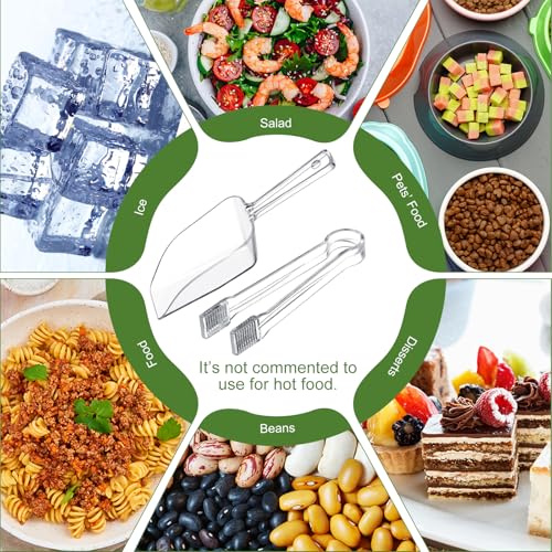 18 Pcs Plastic Serving Tongs Mini Kitchen Tongs Utility and Plastic Kitchen Scoops Clear Ice Scoop Mini Clear Buffet Scoop for Candy Dessert Buffet Ice Snack Coffee Tea (18 Count)