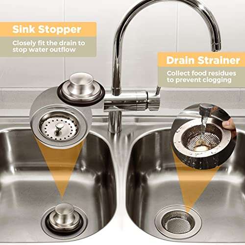 3 Pcs Kitchen Sink Drain Strainer and Stopper Stainless Steel Garbage Disposal Plug with Handle Universal Anti (3 Count)