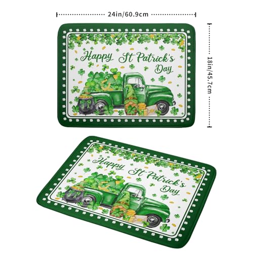 Shamrock Gnome Truck Dish Drying Mat Lucky Clover Dish Drainer Mat 18x24 inch Absorbent Fast Dry Pad for Kitchen Counter Coffee Bar Decor