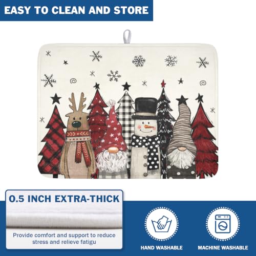 Winter Snowman Gnome Dish Drying Mat Xmas Tree Dishes Pad 18"x24" Microfiber Fast Dry Dish Drainer Rack Mats Kitchen Countertop Accessories