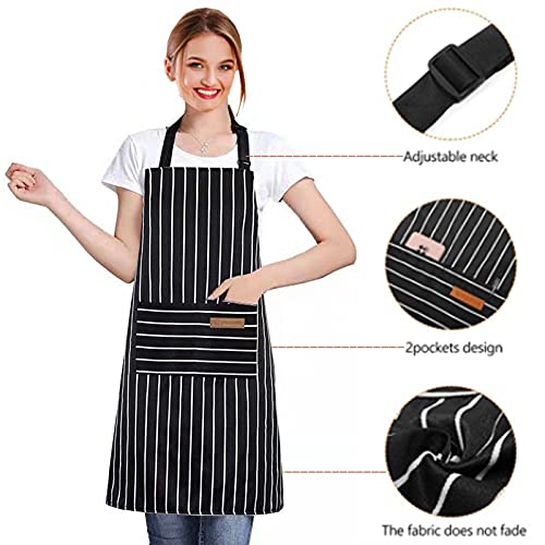 Adjustable Bib Apron with 2 Pockets Cooking Kitchen Cotton Aprons for Women Men Chef Restaurant BBQ Painting Crafting