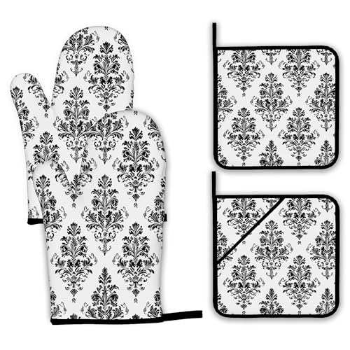 Vintage Damask Floral Oven Mitts and Pot Holders (4 Count)