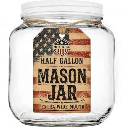 Half Gallon Mason Jar Wide Mouth with Airtight White Metal Lid