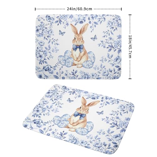 Easter Large Dish Drying Mat Blue Flower Rabbit Holiday Decorative Kitchen Countertop Mats 18x24