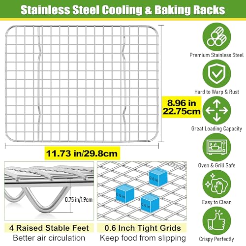 12x9 Inches Stainless Steel Cooling Rack Set of 2 for Quarter Sheet