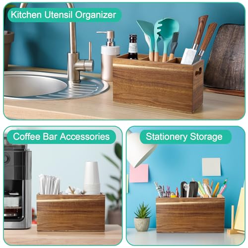 Acacia Wood Utensil Holder Organizer for Counter