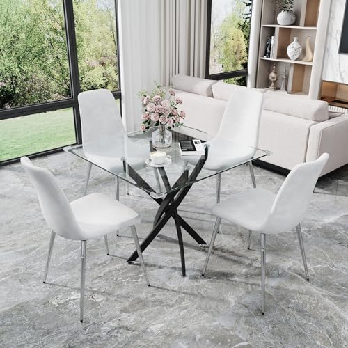 36” Square Glass Dining Table Set for 4